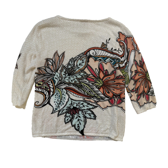 Chico's Sweater Womens Small 0 White Multicolor Floral Paisley Pullover Crewneck - Picture 6 of 6